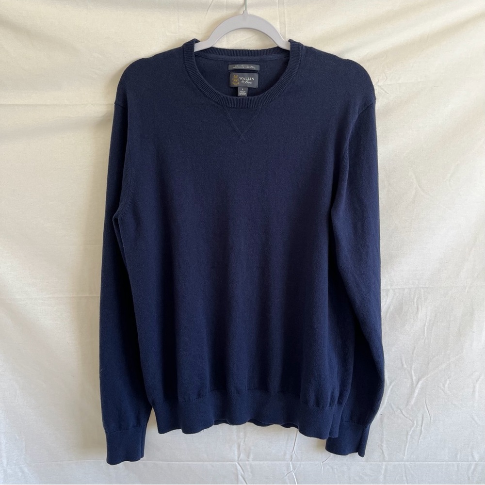 WALLIN & Bros. Men’s Classic Cotton & Cashmere Crewneck Sweater Blue Size Large